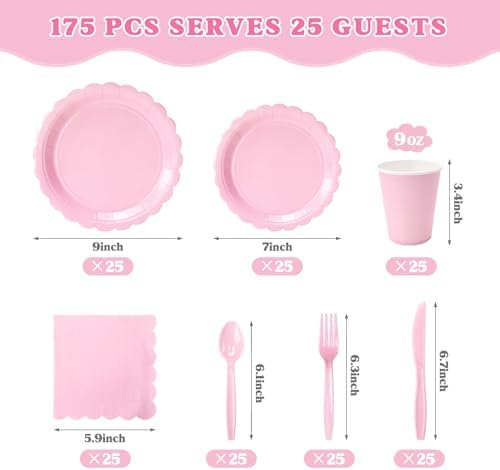 Vyntra 175 Pcs Pink Paper Plates and Napkins Party Supplies - Image 2