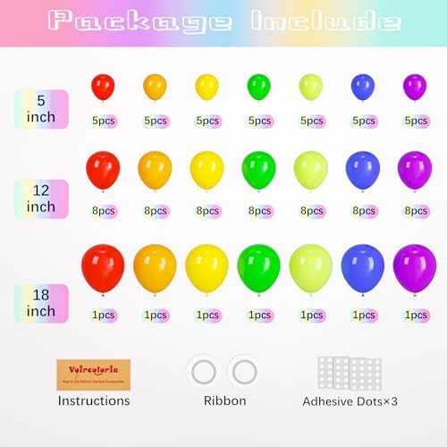 Voircoloria 98pcs Rainbow Balloons Garland Arch Kit, 18 12 10 5 Inch - Image 2