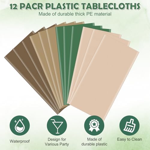 12 Pack Sage Green and Brown Plastic Tablecloth for Rectangle Tables, Safari Baby Shower Disposable Table Cover, Mallard Duck Camo Table Cloth for Jungle Forest Christmas Picnic Woodland Party Decor - Image 3