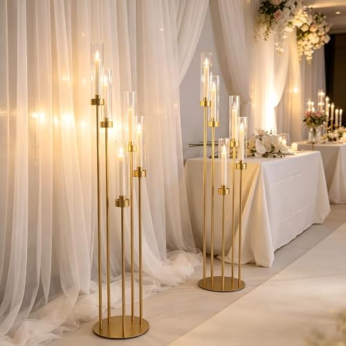 20PCS Gold Floor Candelabra,5 Arm Candle Holders with Acrylic Lampshade - Image 2