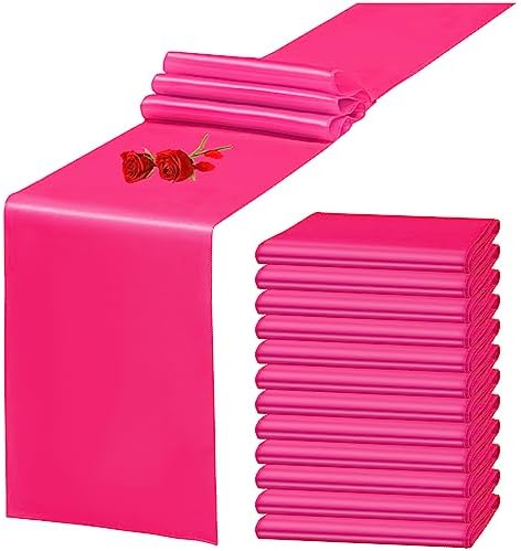 12 Pack Hot Pink Satin Table Runner 12 x 108 Inch Long Premium Table Runners for Wedding Party Events Decoration Birthday Parties Banquets Decorations Graduations Engagements by YMHPRIDE