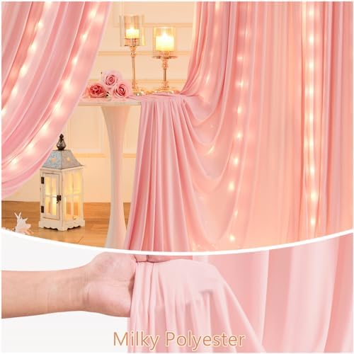 10 x 10 Dusty Pink Backdrop Curtains with Light String for Party - Image 6