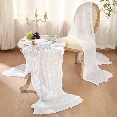 6 PackWhite Cheesecloth Table Runner Boho Gauze Wedding Decor - Image 3