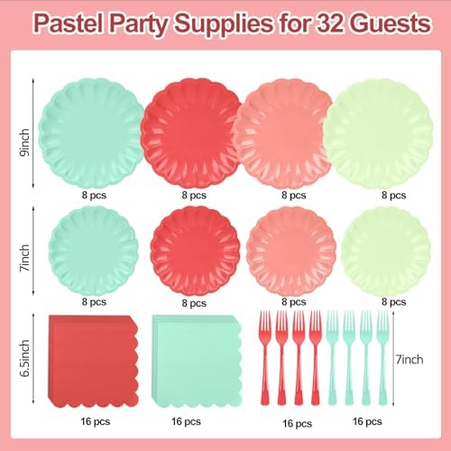 128Pcs Colorful Paper Plates and Napkins Party Supplies for Birthday - Image 3