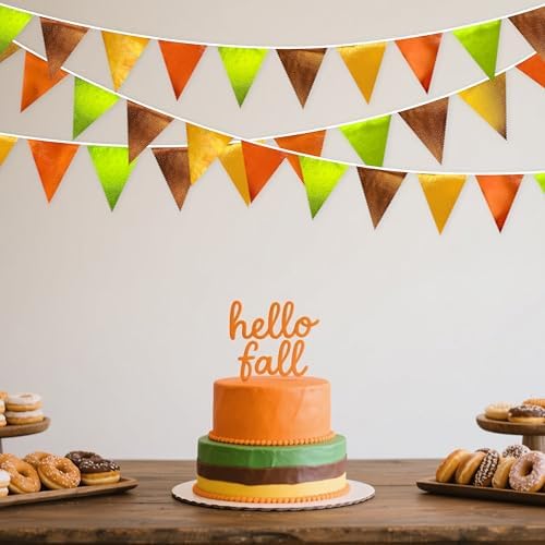 Fall Party Decorations Orange Green Gold Brown Metallic Fabric Triangle Pennant Flag Bunting Banner for Fall Autumn Thanksgiving Wedding Birthday Baby Shower Bridal Shower Engagement Party Supplies - Image 5