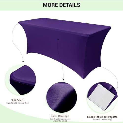 Obstal 4ft Stretch Spandex Table Cover, 2 Pack, Dark Purple - Image 3