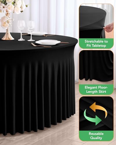 Elastic Round Tablecloths 60 inch with Floor-Length Skirts, Black, 4 Pack - Image 5