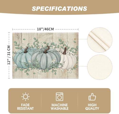 Artoid Mode Wood Pumpkins Leaves Fall Placemats Set of 4-12 x 18 Inch - Image 5