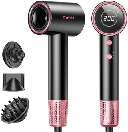 Ionic Hair Dryer with Diffuser and Concentrator- 180000 RPM High Speed Blow Dryer, 3 Min Fast Drying, Heat-Control, Low Noise, Lightweight, Salon Professional Blow Dryer for Women, Men (Blush Pink) by CrazyMar