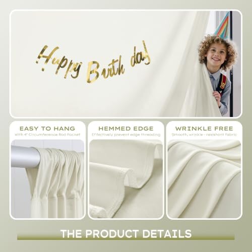 10×10ft Ivory Backdrop Curtain for Weeding Parties, Wrinkle-Free Fabric Drape for Baby Shower, Birthday Party Decorations, Photography Photo Booth Background, Single Panel No Sewing, with Rod Pocket - Image 3