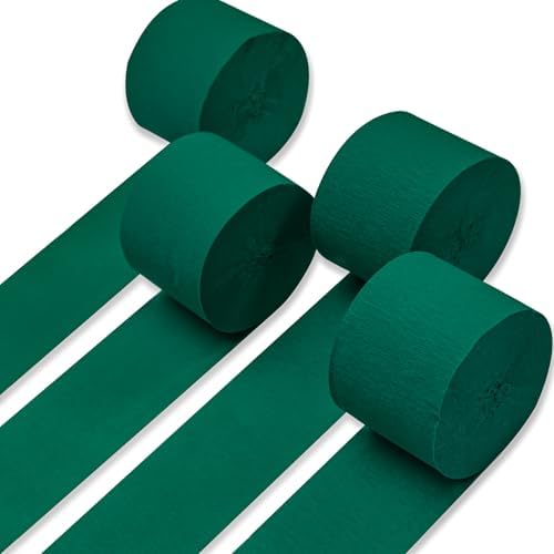 PartyWoo Dark Green Crepe Paper 4pcs 328 FT Forest Emerald Green Streamers by PartyWoo