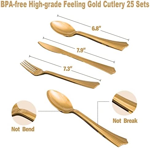 AIRE Black Gold Paper Plates Set, 175PCS Disposable Tableware for 25 - Image 5