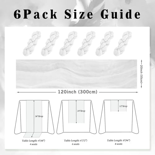 10FT 6 Pack White Cheesecloth Table Runner 20 x 120 Inch Long Rustic Gauze Cheese Cloth Table Runner for Wedding Bridal Baby Shower Table Decorations Boho Fabric Sheer Birthday Party Table Decor - Image 2