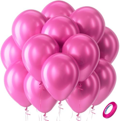 Bezente Pearl Hot Pink Balloons Latex Party Balloons 100 Pack 12 inch by Bezente