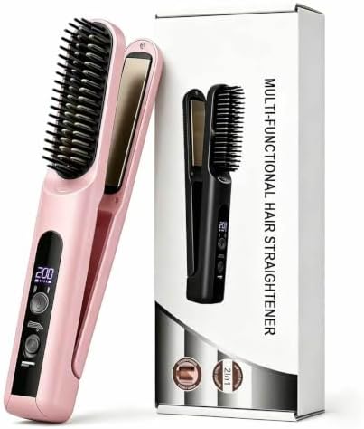 Go Brush Pro 2026, Upgraded 2 in 1 Cordless Hair Straightener Brush, Pink by Unknown
