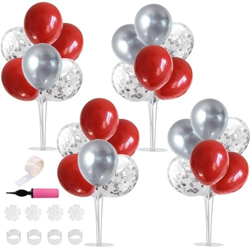 TONIFUL 4 Set Red Sliver Balloon Stand Balloon Centerpieces for Table Decor by TONIFUL