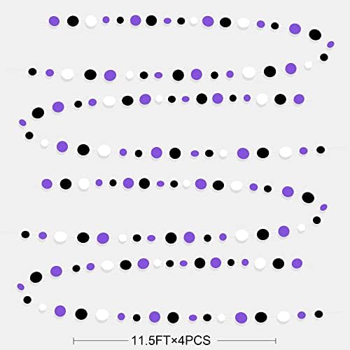 46Ft Purple Black Circle Dots Garlands Black Purple and White Polka Dot Hanging Paper Streamer Banners for Birthday Graduation Wedding Bridal Shower Halloween Party Decorations Supplies - Image 2