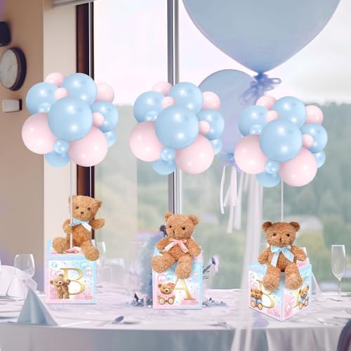 Lenwen 6 Sets Baby Letter Boxes Baby Shower Decor, Bear, Pink Blue - Image 5