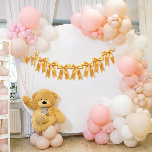1 String of 8PCS Golden Bow Garland Banner Decoration,Pre-Strung Satin Ribbon Ornaments for Birthday,Bachelorette Party,Bridal Shower,Wedding,Engagement,Baby Shower,Graduation Decor,Anniversary - Image 5