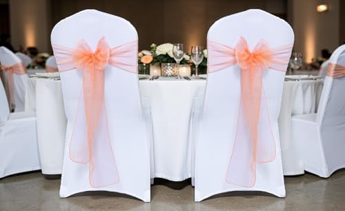 MDS Pack of 150 Organza Chair Sashes for Wedding & Event Décor – Peach - Image 2
