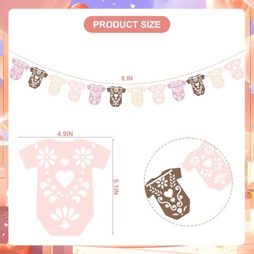 AmazingSpark 4 Set Cielito Lindo Baby Shower Garland 48 Pcs Pink Papel Picado Party Decorations Mexican Lace Baby Bodysuit Banner Card with Hanging String for Gender Neutral Party Supplies - Image 2