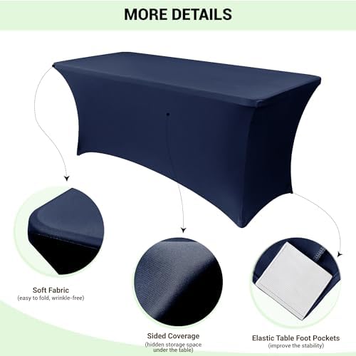 Obstal 6ft Stretch Spandex Table Cover, 4 Pack, Navy Blue - Image 3