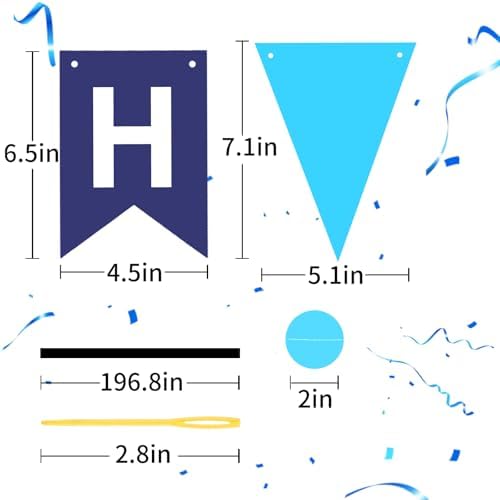 Blue Happy Birthday Banner Hanging Sign Circle Dot Triangle Bunting - Image 6