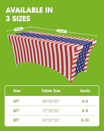 Pureegg Patriotic Decorations Spandex Tablecloth 6ft 2 Pack Patriotic - Image 5