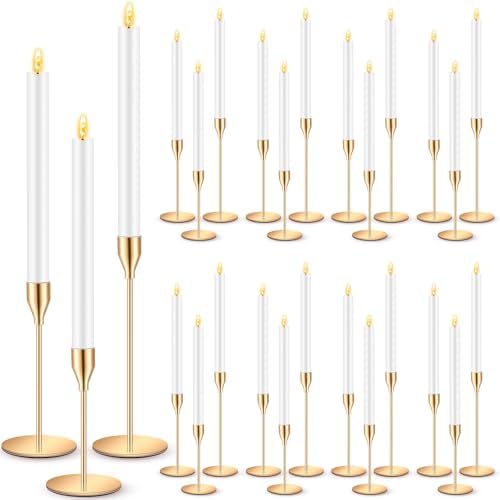 FillTouch 30 Pcs Gold Candlestick Holders with Flameless Taper Candles Bulk by FillTouch