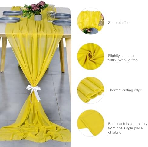 Pack of 25 Chiffon Table Runners 29 x 120 Inch, 14FT Long - Yellow - Image 6