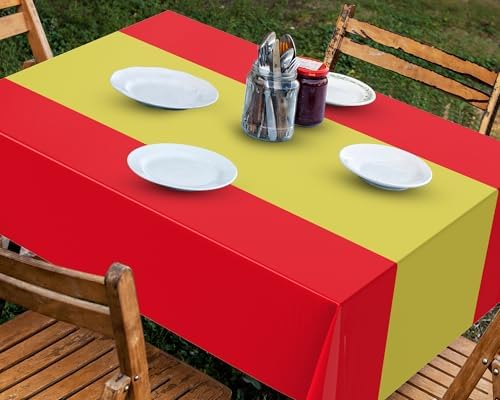 Oudain 3 Pcs Plastic Disposable Table Cloth 54" x 108", Gold, Red - Image 4