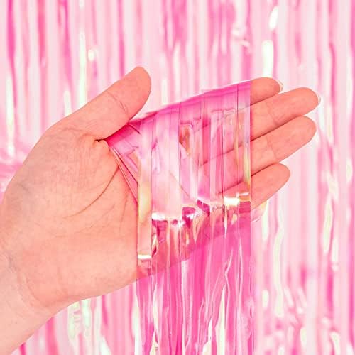 BRAVESHINE Clear Pink Streamers Party Curtain | Iridescent Fringe Backdrop - Image 3