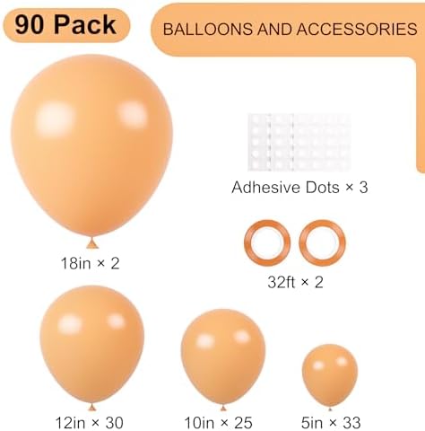 Voircoloria 90pcs Peach Balloons Garland Arch Kit, 18 12 10 5 Inch - Image 2