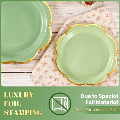 350Pcs Sage Green Paper Plates and Napkins Party Supplies for 50 Guests - Image 5