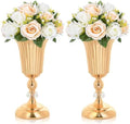 2PCS Gold Metal Wedding Flower Trumpet Stripe Vases Crystal Table Centerpieces for Artificial Flower Arrangements for Anniversary Celebration/Wedding/Party/Birthday Event Aisle Home Decor by KOLNLALA