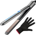 NITION Ceramic Tourmaline Hair Straighteners LCD Flat Iron MCH 10s Fast Heating Up. 1" Smooth 3D Floating Plate Healthy Straightening Tools. Heat-Proof Glove. Dual Voltage Travel. Black by NITION