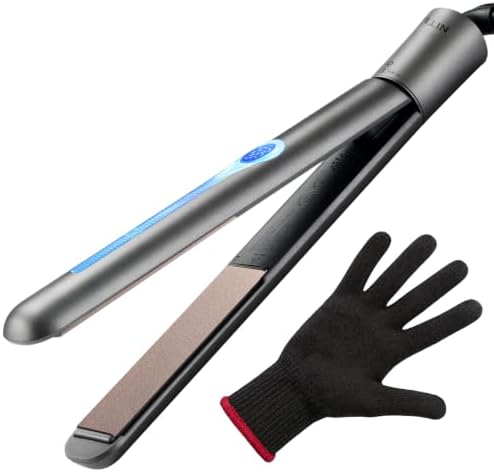 NITION Ceramic Tourmaline Hair Straighteners LCD Flat Iron MCH 10s Fast Heating Up. 1" Smooth 3D Floating Plate Healthy Straightening Tools. Heat-Proof Glove. Dual Voltage Travel. Black by NITION