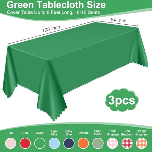 NatNarr Green Tablecloths Plastic, Scalloped Rectangle Table Cloth - Image 2