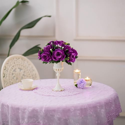 BLOSMON Flower Balls Wedding Rose Centerpieces 10 Pcs Purple Fake Flowers with Base Kissing Balls Decor Artificial Floral Arrangements Flower Bouquet of Roses Home Party Table DIY Decorations - Image 6
