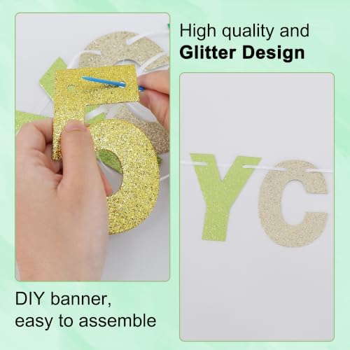 BEISHIDA 116 PCS A-Z DIY Letter Banner Kit Make Your Own Banner Including 111 Letters and Numbers 3 Rope and 2 Threading Device,Customized for Birthday Graduation Wedding Decor Glitter Green Gold - Image 6