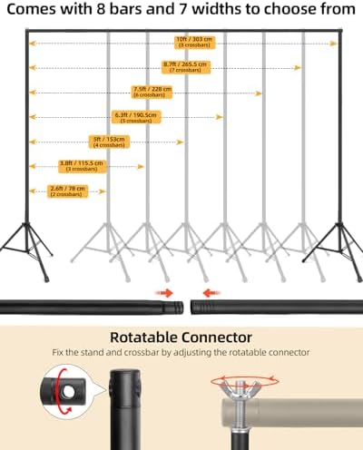 Hemmotop Photo Backdrop Stand, 10x7ft, Secure Straight Thread Connection - Image 2