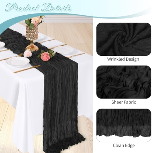 3 Pack Black Cheesecloth Table Runner, 17 x 108 inch, Semi Sheer Boho Cheese Cloth Fabric Table Runner Bulk for Wedding, Birthday, Party, Holiday, Home Decor (Black) - Image 4