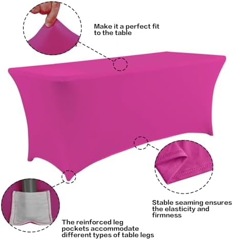 IVAPUPU 2 Pack 6FT Table Cloth for Rectangular Spandex Fuchsia Table Cover - Image 2