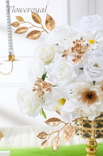 Floweroyal Artificial Flowers Combo Pure White Flowers Mix Silk Flowers Fake Roses with Stems for DIY Wedding Bridal Bouquets, Baby Shower, Floral Arrangement, Table Centerpieces, Home Decorations. - Image 2