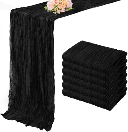 10FT 6 Pack Black Cheesecloth Table Runner 20 x 120 Inch Long Boho Fabric Rustic Cheese Cloth Table Runner for Wedding Bridal Shower Baby Shower Gauze Sheer Birthday Party Table Decorations by FoliafeelHome