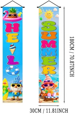 BlissYard 2pcs Welcome Summer Door Banner Hawaiian Gnome Porch Banners Sign Summer Sunshine Beach Front Door Hanging Decor Banner for Seasonal Home Hawaii Tropical Party Outdoor Decorations - Image 4