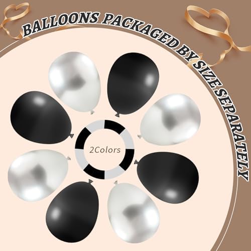 412Pcs Black and Silver Balloons Arch Kit, Latex Balloons Different Sizes 18 12 10 5 Inch for Birthday, Wedding, Graduation, Anniversary Decorations - Image 4