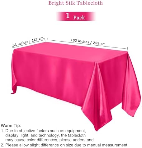 TURSTIN 1 Pack Hot Pink Satin Tablecloth 102 x 58 Inch Overlay Table Cover - Image 2