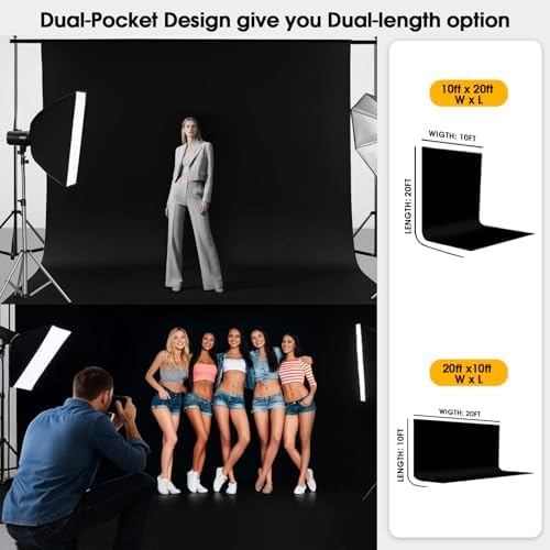 CPLIRIS 10x20ft Black Backdrop for Photography, Dual-Size Dual-Pocket Design Photo Booth Background for Portrait Photoshoot, Party and Video with Both Options of 10 feet and 20 feet in Width - Image 3