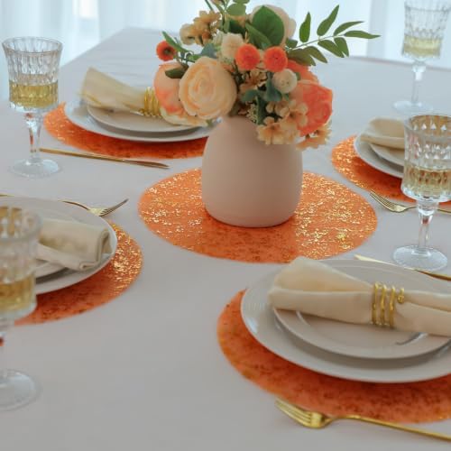 Snowkingdom 50pcs Orange Gold Placemats Round Disposable 13" - Image 4